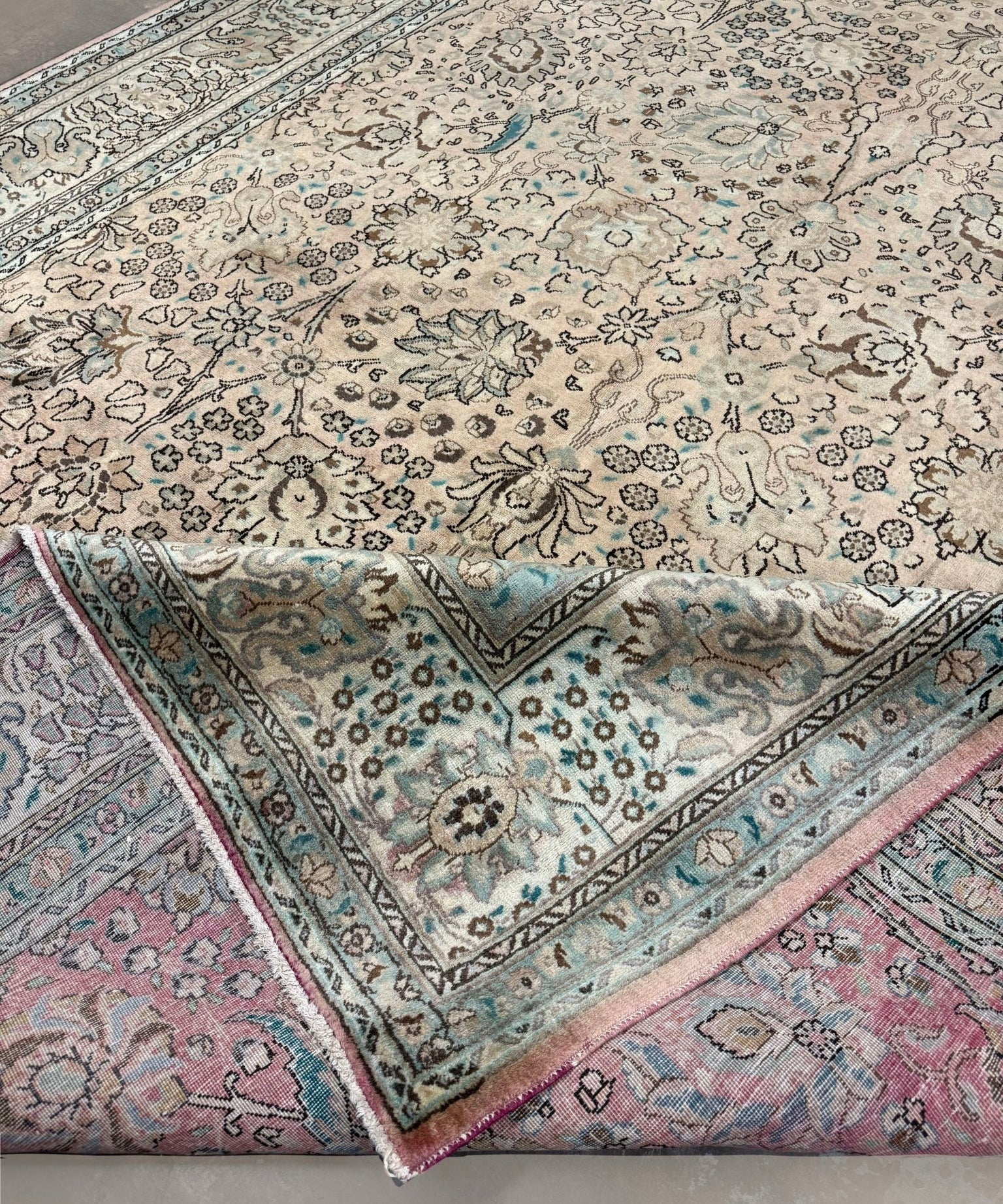 Vintage Tabriz Rug — Soft Sand & Seafoam Afshan | 9'8" × 12'10" - Rug the Rock - availableFloralHand-knotted