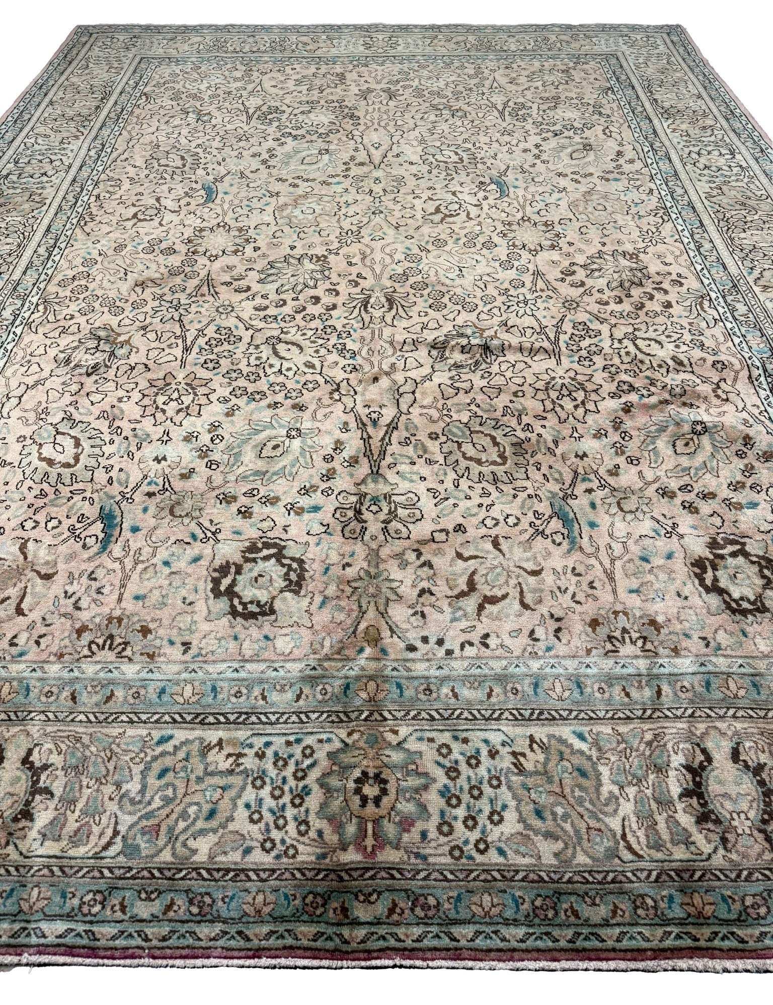 Vintage Tabriz Rug — Soft Sand & Seafoam Afshan | 9'8" × 12'10" - Rug the Rock - availableFloralHand-knotted