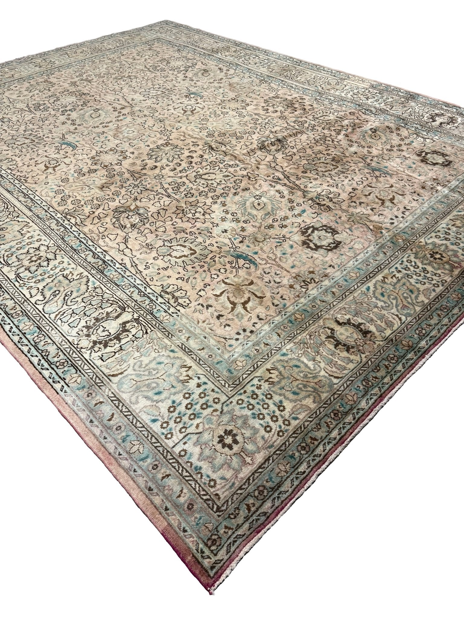 Vintage Tabriz Rug — Soft Sand & Seafoam Afshan | 9'8" × 12'10" - Rug the Rock - availableFloralHand-knotted