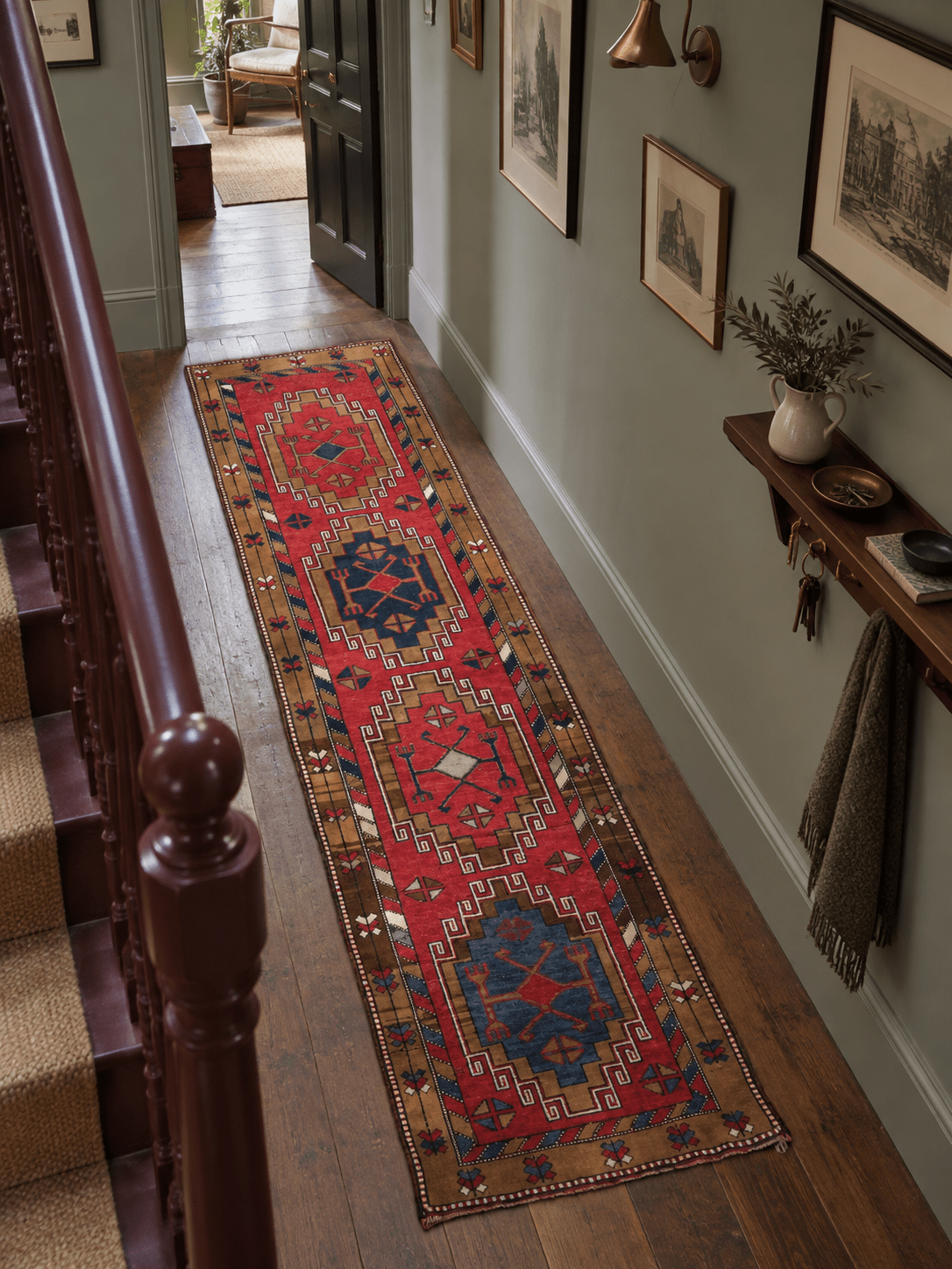 Vintage Turkish Malatya Runner — Ruby & Blue Linked Medallions | 2'9" × 10'2" - Rug the Rock - availableRed & Burgundy colorRunner Rug