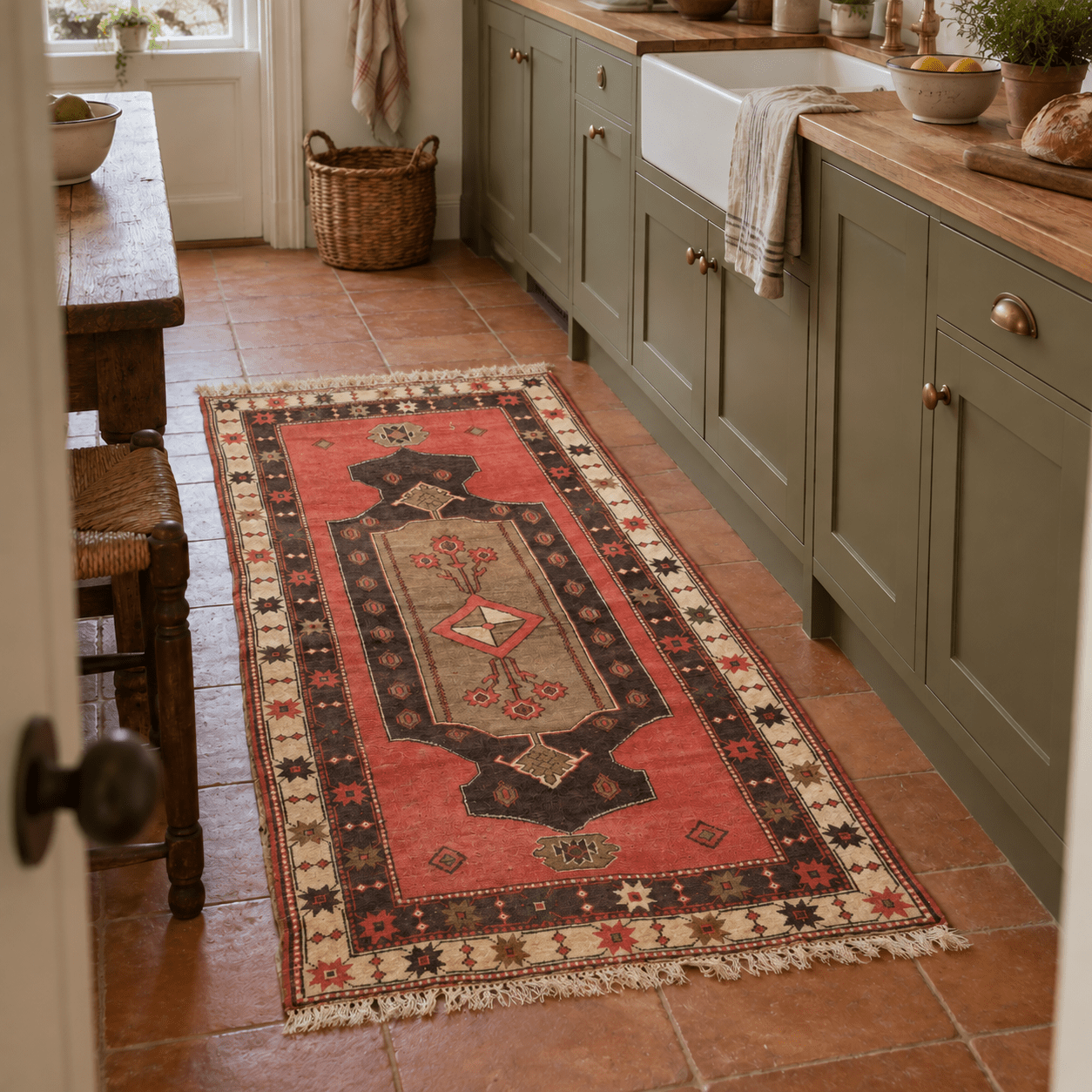 Vintage Turkish Sivas Kangal Rug — Coral & Cocoa Open Field | 3'5" × 6'3" - Rug the Rock - 3 x 54 x 6available