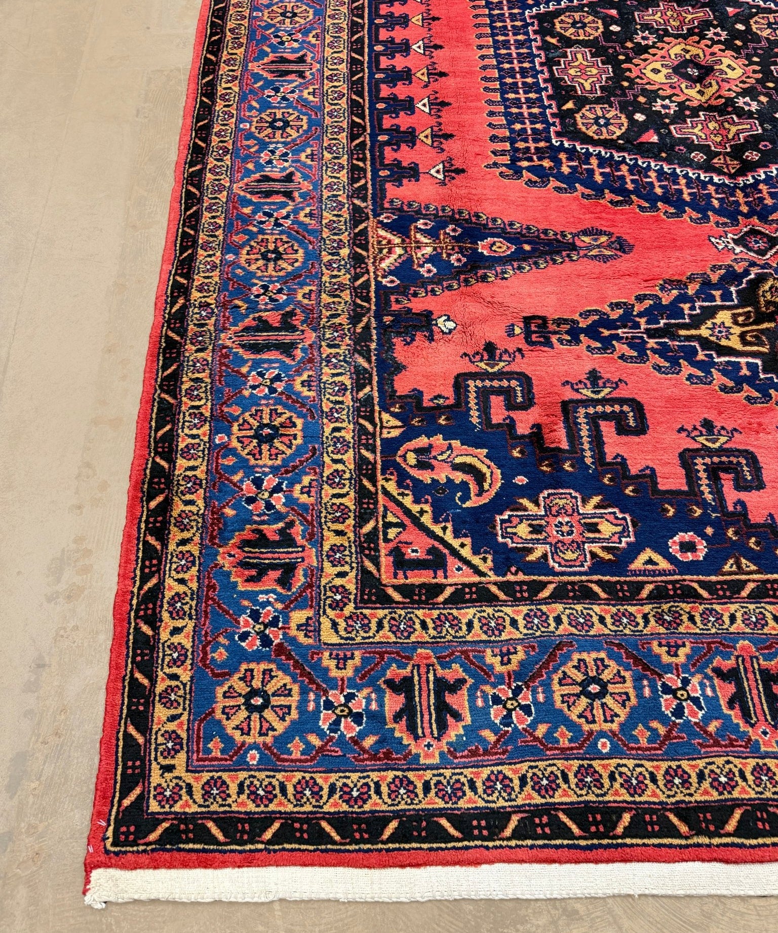 Viss Rug — Coral Red & Indigo Medallion | 7'2" × 9'6" - Rug the Rock - availableGeometricHand-knotted