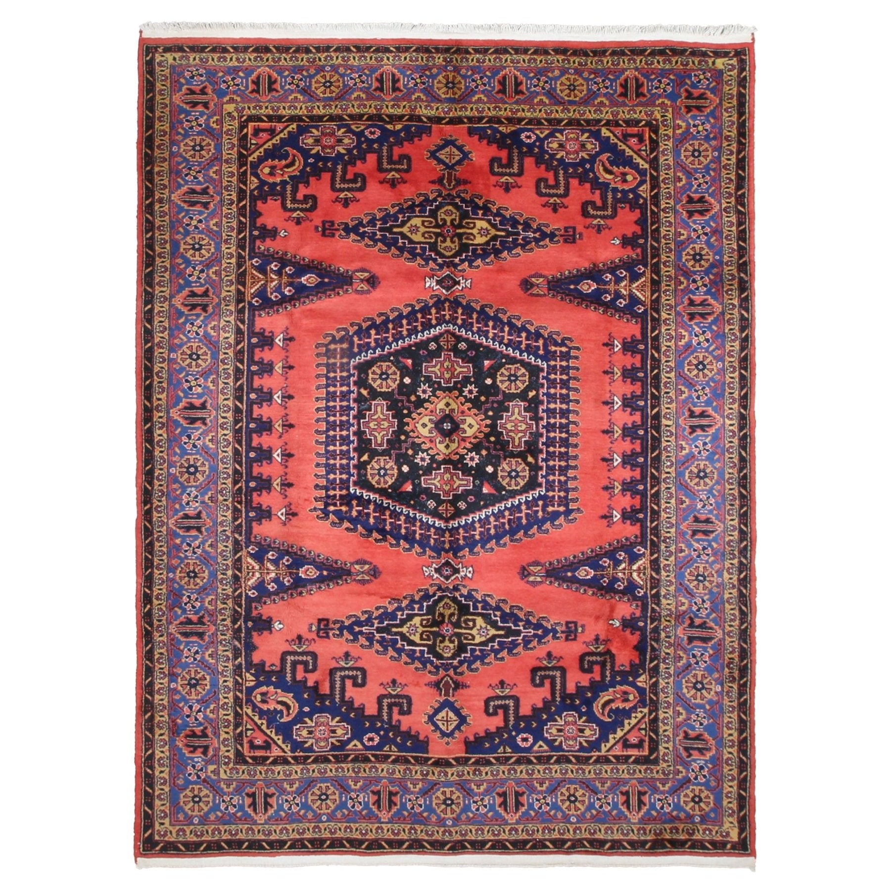 Viss Rug — Coral Red & Indigo Medallion | 7'2" × 9'6" - Rug the Rock - availableGeometricHand-knotted