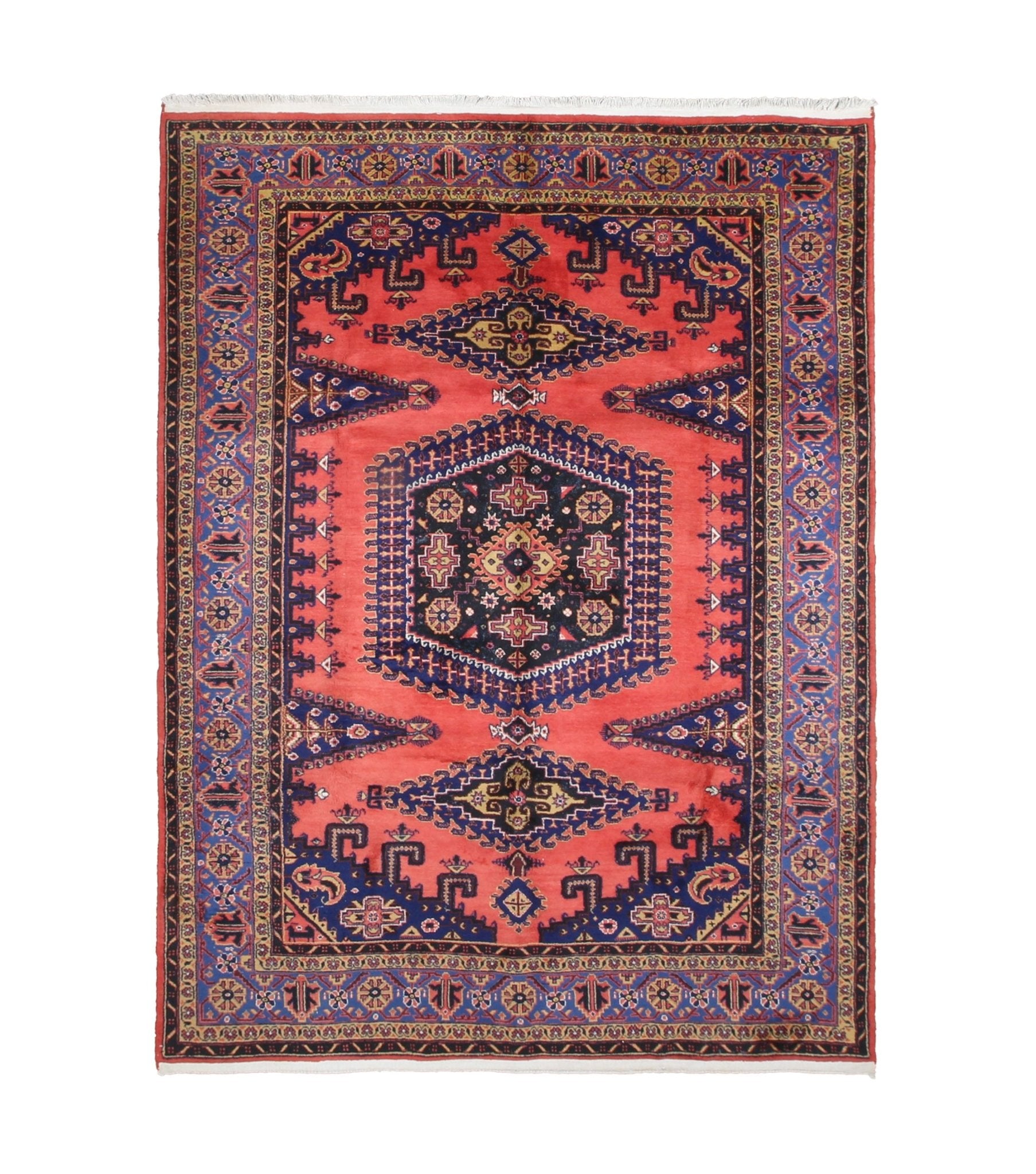 Viss Rug — Coral Red & Indigo Medallion | 7'2" × 9'6" - Rug the Rock - availableGeometricHand-knotted