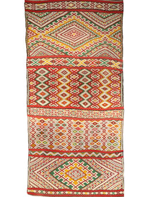 Moroccan soumak rug panel, orange-red and cream with green crosses and diamond medallion